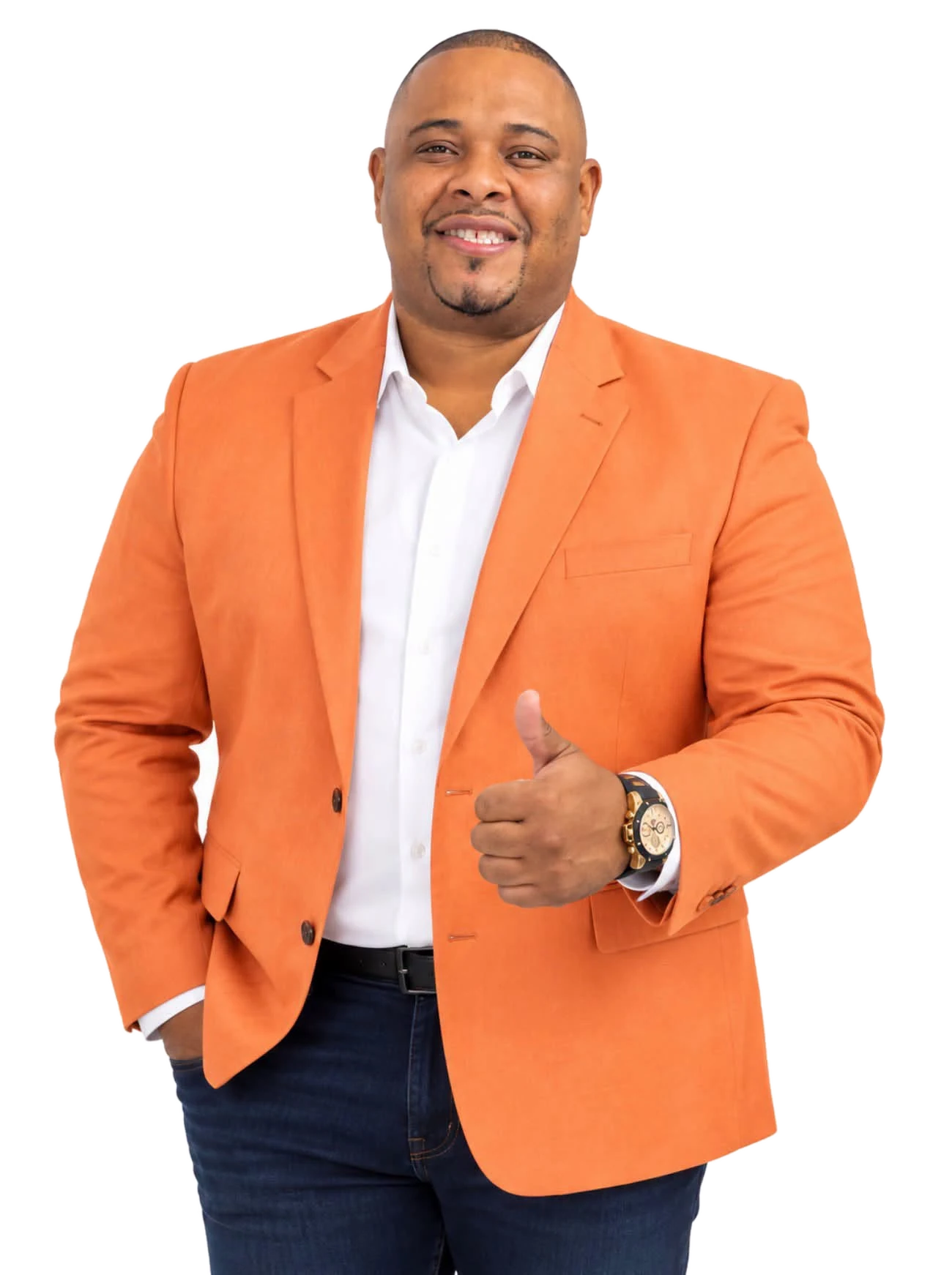 Wilmar Valencia con chaqueta naranja